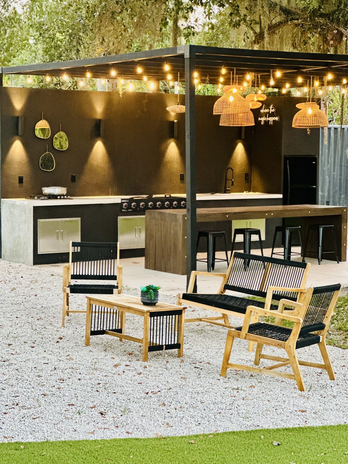 Our chef’s outdoor kitchen with a long work counter and central island at CAL Events Cooper City