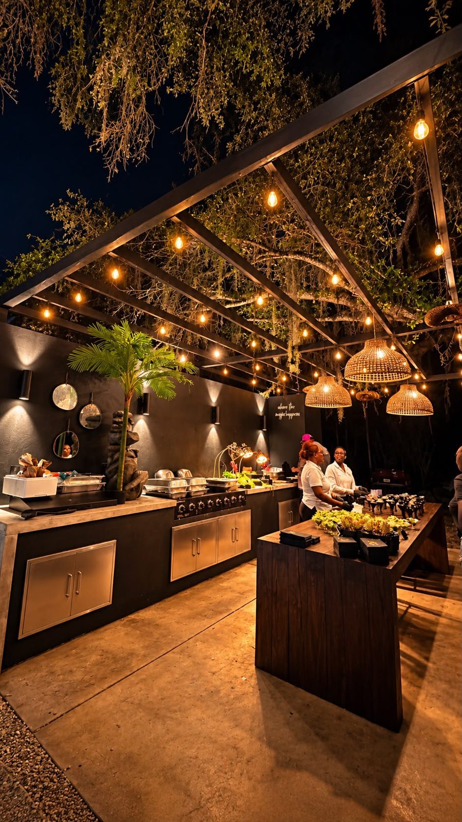 Chef and catering team preparing food in our outdoor chef’s kitchen